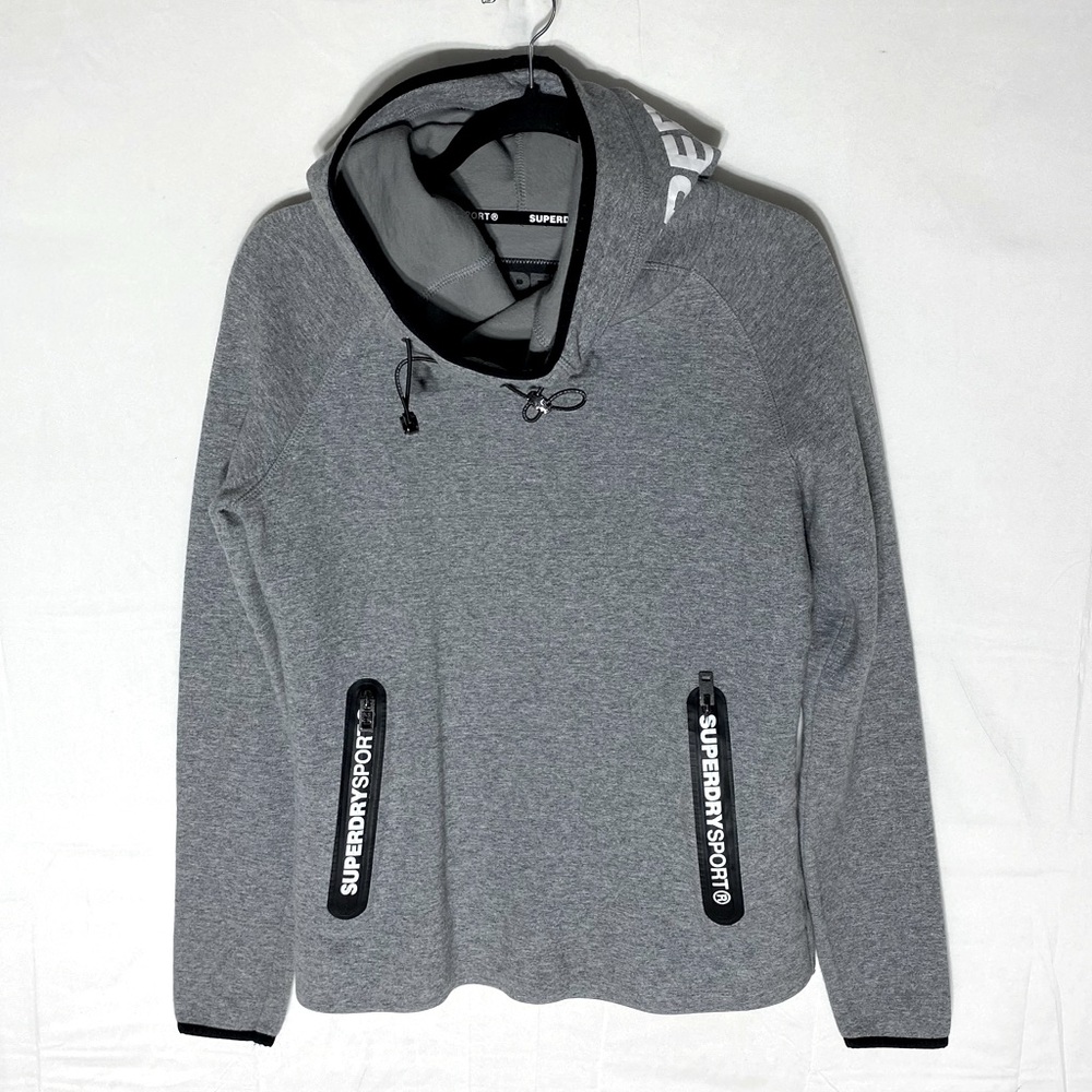 Superdry Grey Pullover Cowl Hoodie Activewear Athletic Sweatshirt S Streetwear